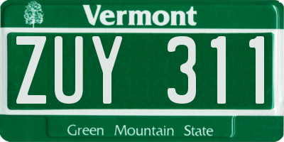 VT license plate ZUY311