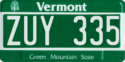 VT license plate ZUY335