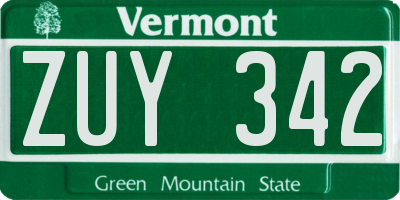 VT license plate ZUY342