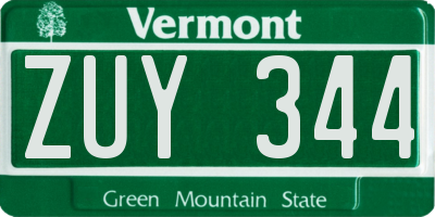 VT license plate ZUY344