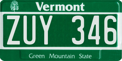 VT license plate ZUY346