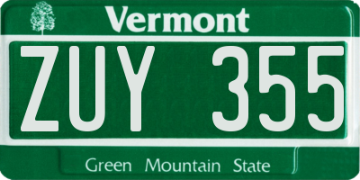 VT license plate ZUY355