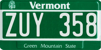 VT license plate ZUY358