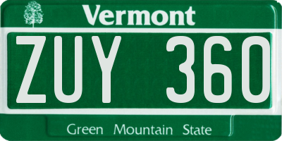 VT license plate ZUY360