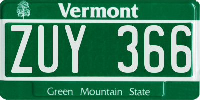 VT license plate ZUY366