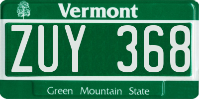 VT license plate ZUY368