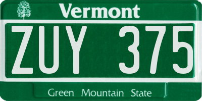 VT license plate ZUY375