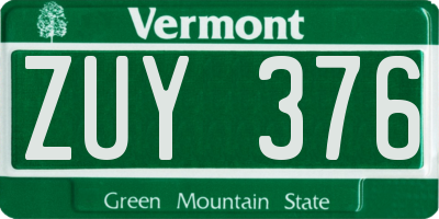 VT license plate ZUY376
