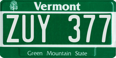 VT license plate ZUY377