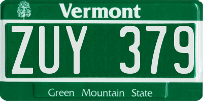 VT license plate ZUY379