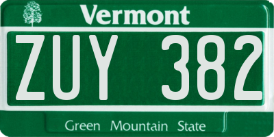 VT license plate ZUY382