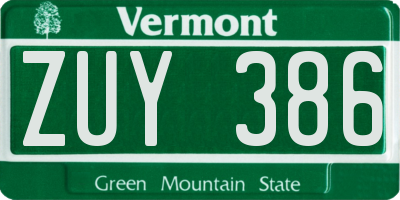 VT license plate ZUY386