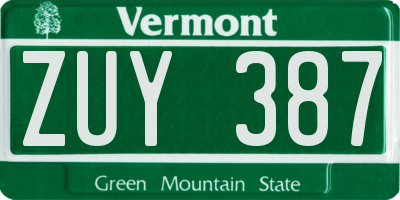 VT license plate ZUY387