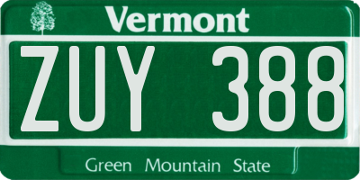 VT license plate ZUY388