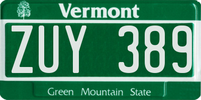 VT license plate ZUY389