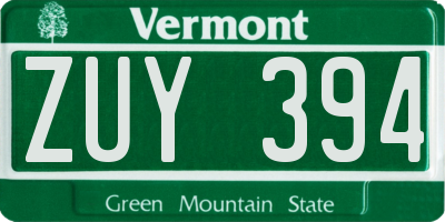 VT license plate ZUY394