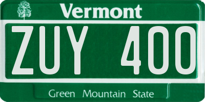 VT license plate ZUY400