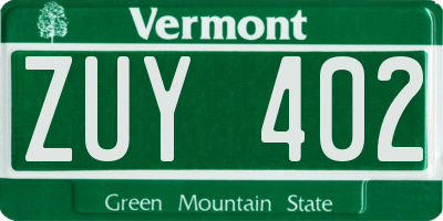 VT license plate ZUY402