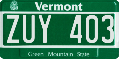 VT license plate ZUY403