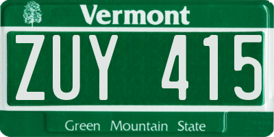 VT license plate ZUY415