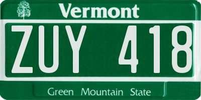VT license plate ZUY418