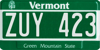 VT license plate ZUY423