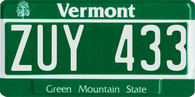VT license plate ZUY433