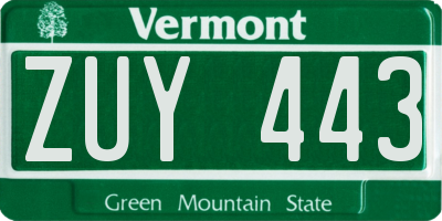 VT license plate ZUY443