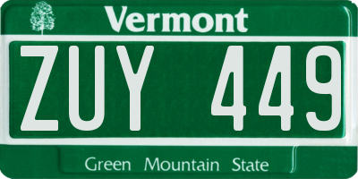 VT license plate ZUY449