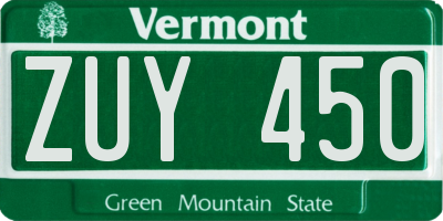 VT license plate ZUY450