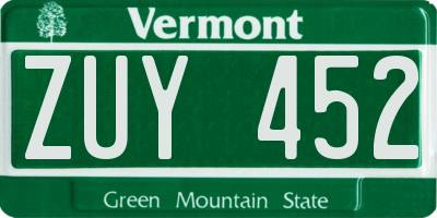 VT license plate ZUY452