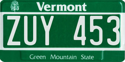 VT license plate ZUY453