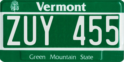 VT license plate ZUY455