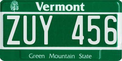 VT license plate ZUY456
