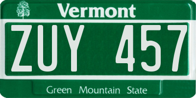 VT license plate ZUY457