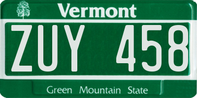 VT license plate ZUY458