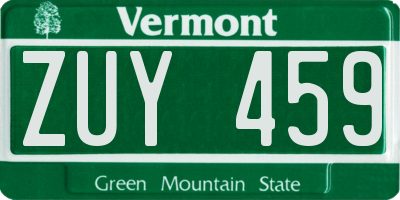 VT license plate ZUY459