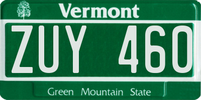 VT license plate ZUY460