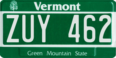 VT license plate ZUY462