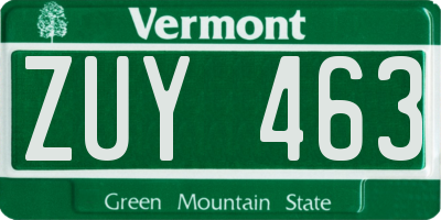 VT license plate ZUY463