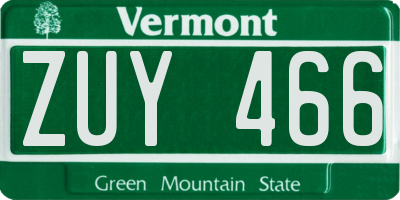 VT license plate ZUY466