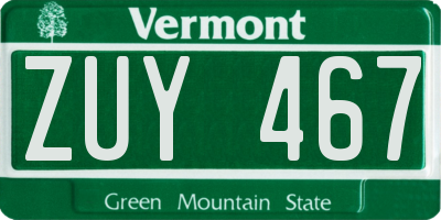 VT license plate ZUY467