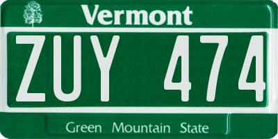 VT license plate ZUY474