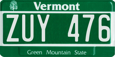 VT license plate ZUY476