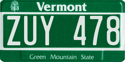 VT license plate ZUY478