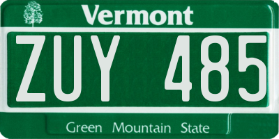 VT license plate ZUY485