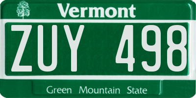 VT license plate ZUY498