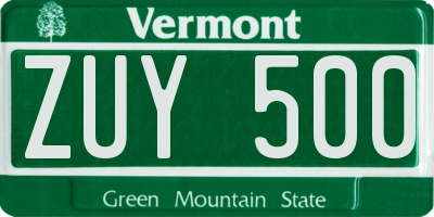 VT license plate ZUY500
