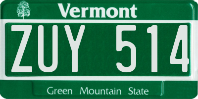 VT license plate ZUY514