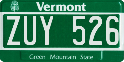 VT license plate ZUY526